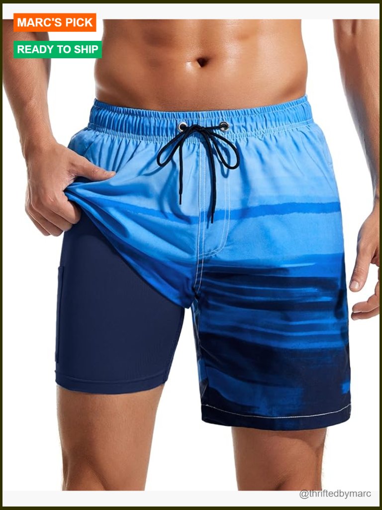 Men's Quick Dry Swim Trunks With Compression Liner 2 In 1 Shorts